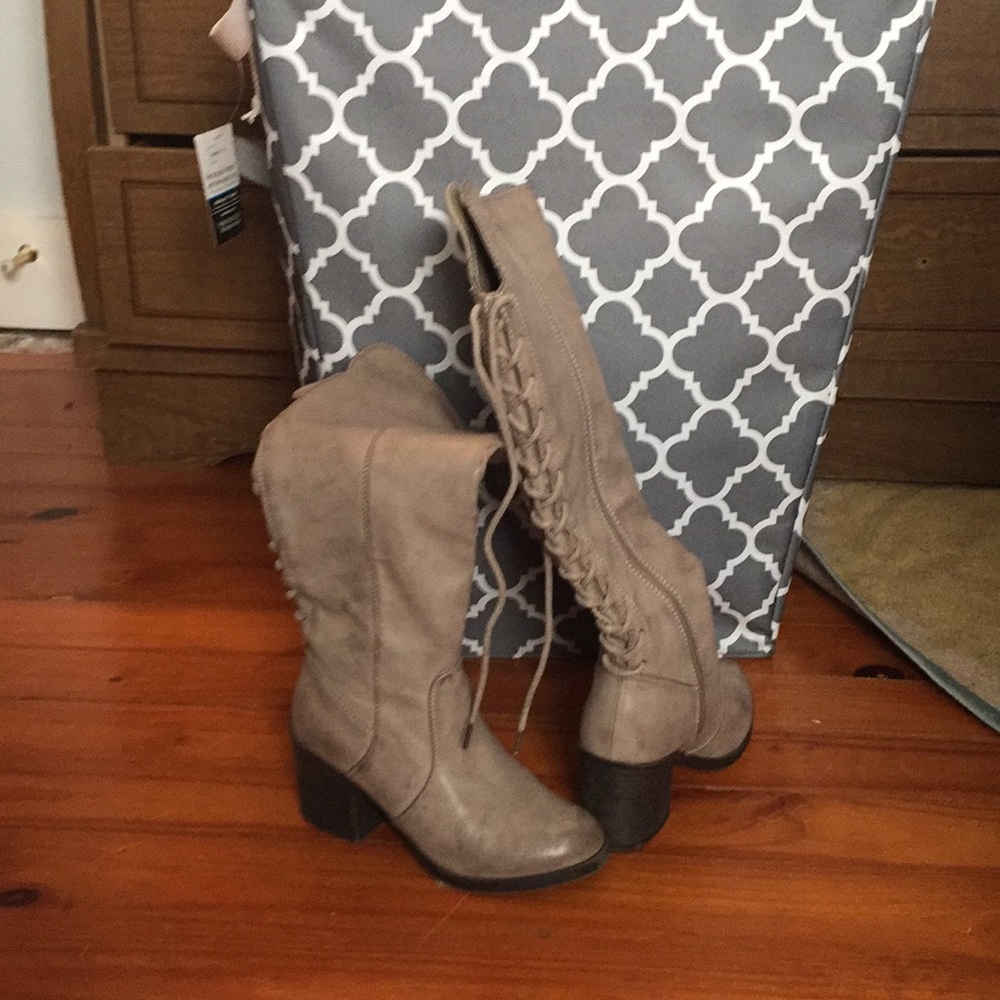 Grey knee boots